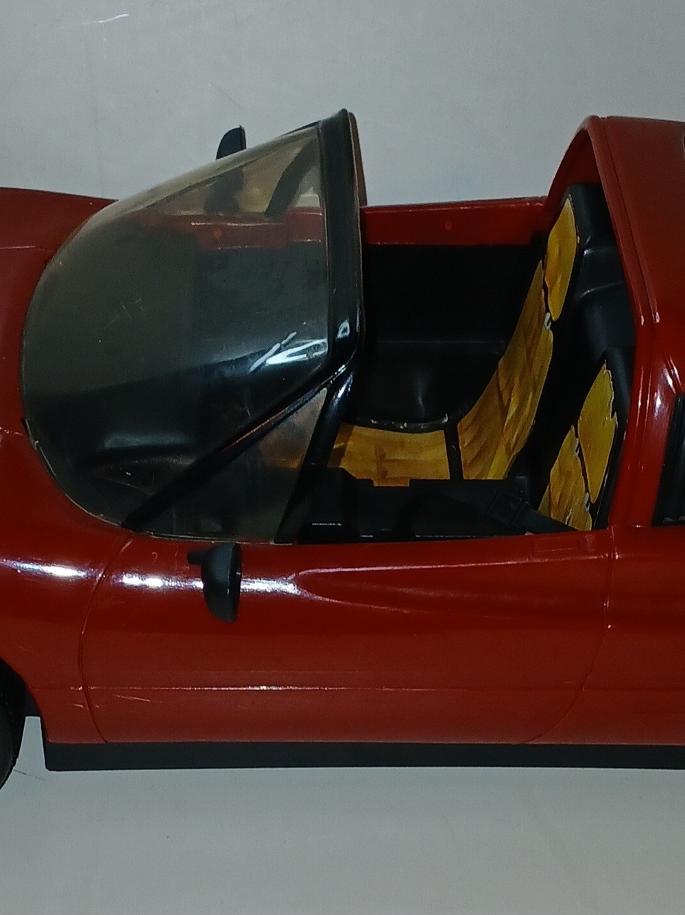 Mattel Vintage 1986 Red Ferrari Convertible Toy Car with Yellow Interior